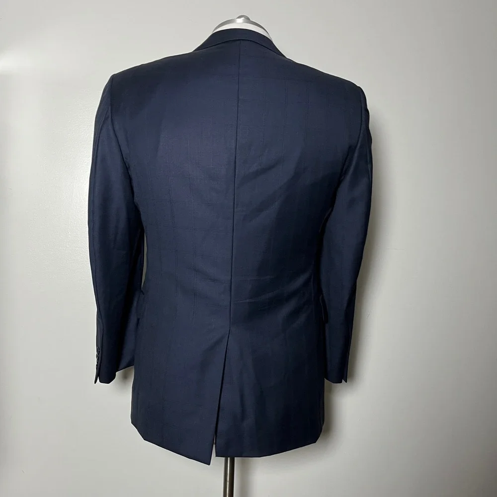 Jos. A. Bank Suit Mens 44L W37 Navy Blue Windowpane Signature Gold Wool 2-Button